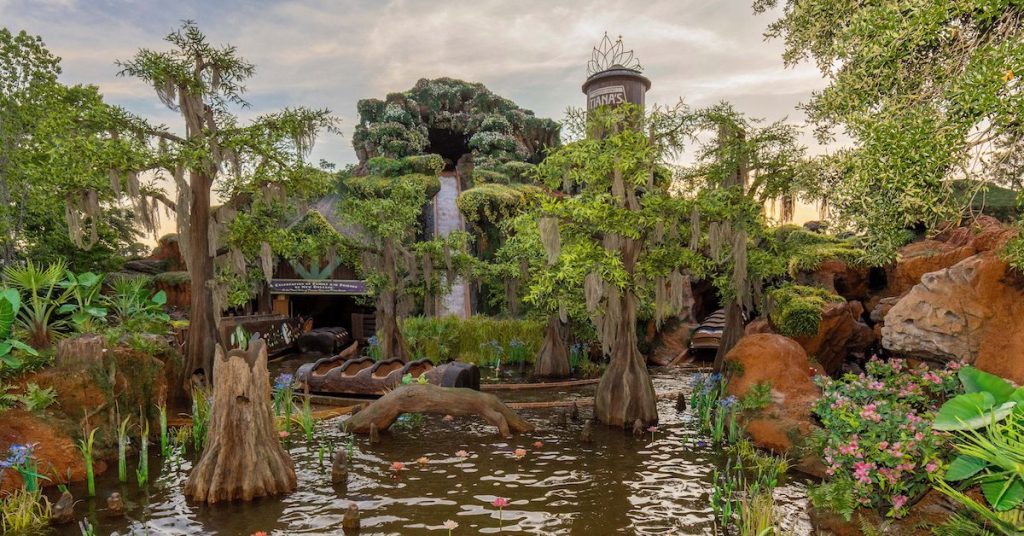 scariest rides at disney world, Tiana's Bayou Adventure, exterior of attraction with drop at Magic Kingdom Park