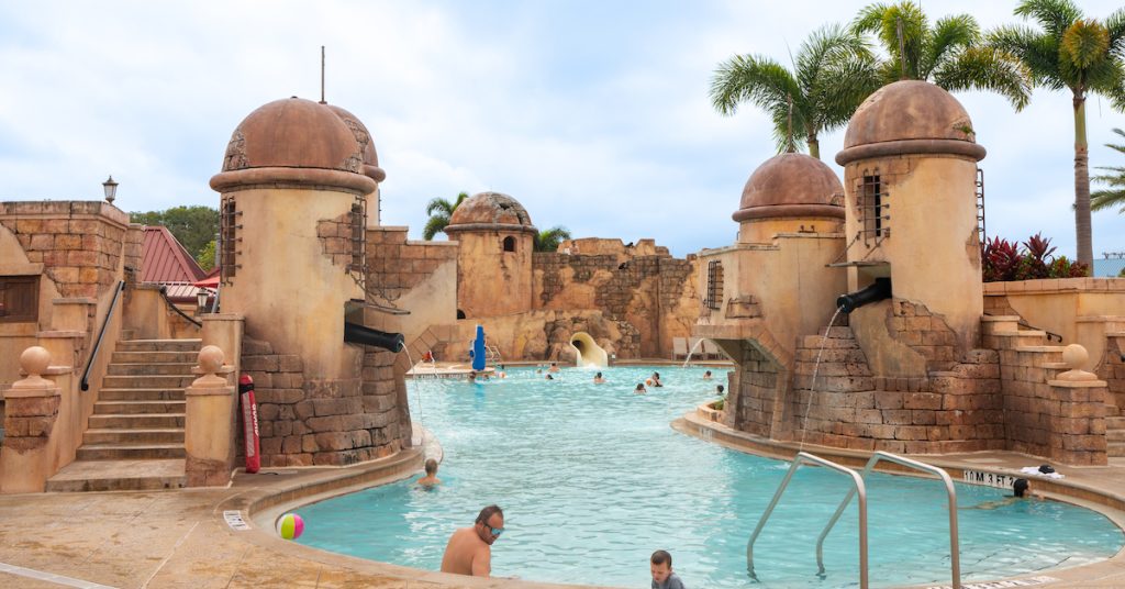 best walt disney world resort pools, Disney's Caribbean Beach Resort pool, resort day with tweens