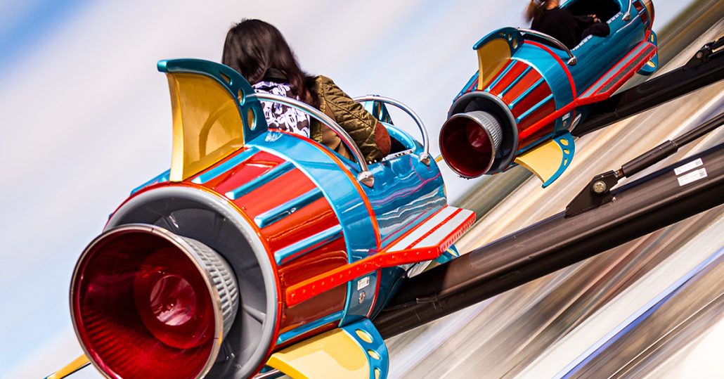 best family rides at disney world, Astro Orbiter at Disneyland, ride vehicle in motion