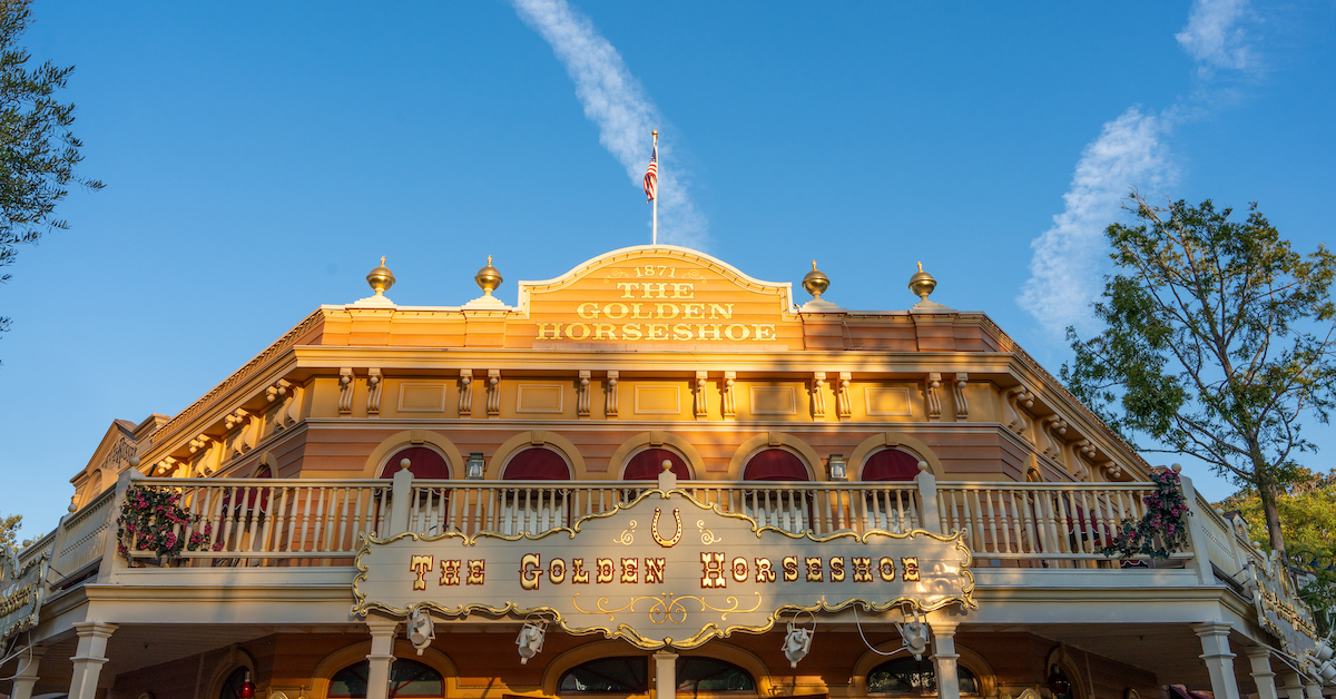 071123_Disneyland_Frontierland_Golden-Horseshoe01_Danny-Shuster (FI) The Golden Horseshoe, exterior sign during daytime