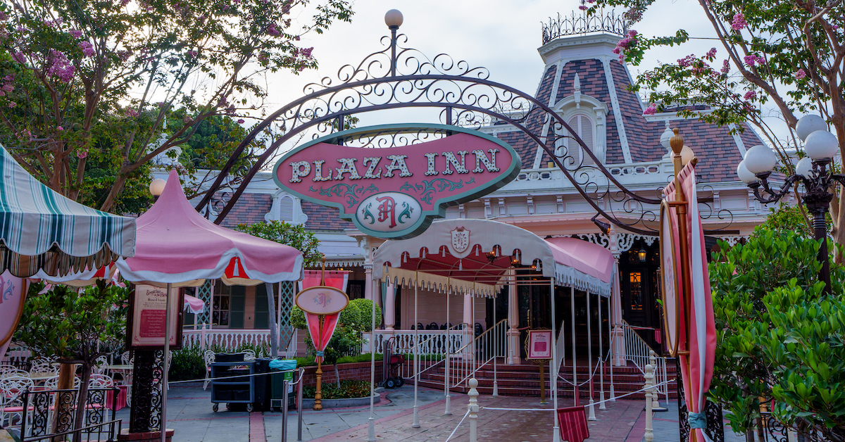 Plaza Inn at Disneyland Park, empty restaurant entrance and sign