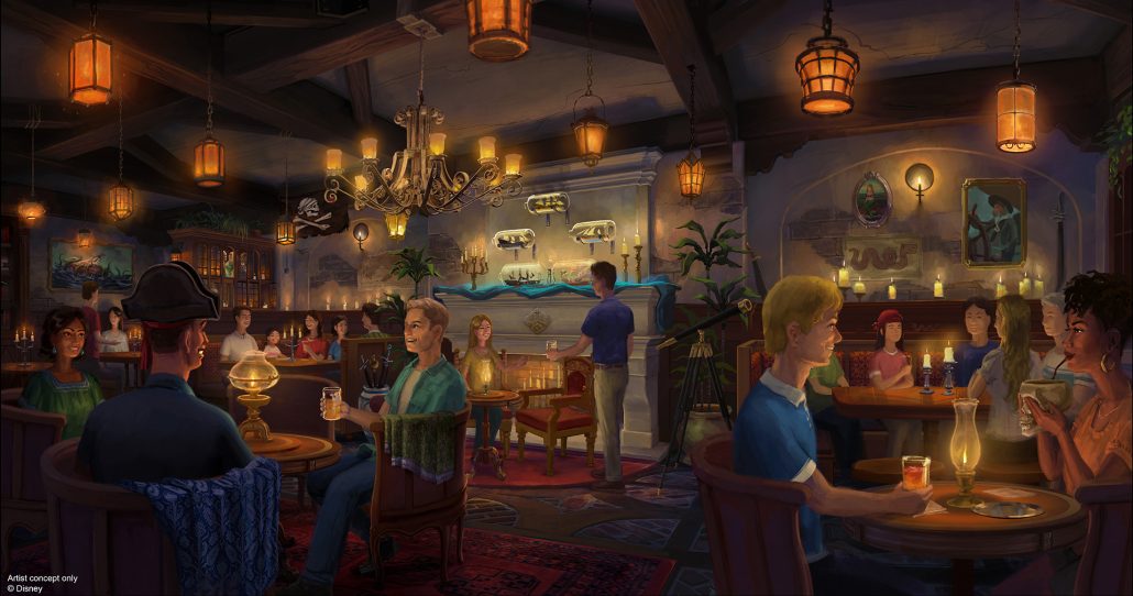 disney world 2025, pirates of the caribbean tavern concept art