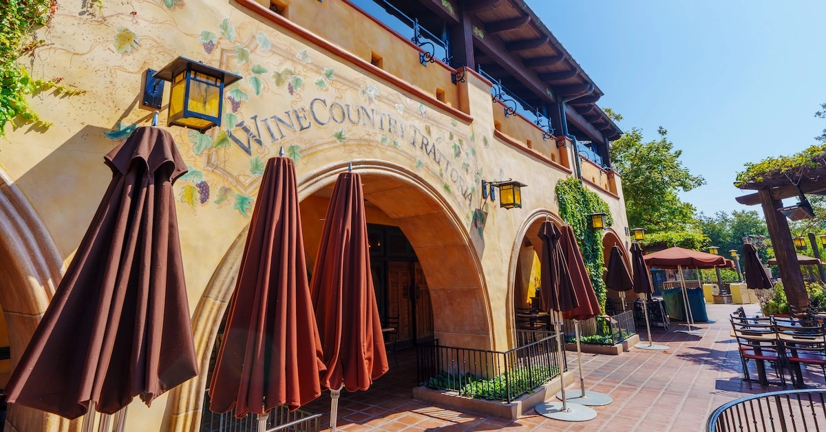 Wine Country Trattoria, patio under sign on a sunny day