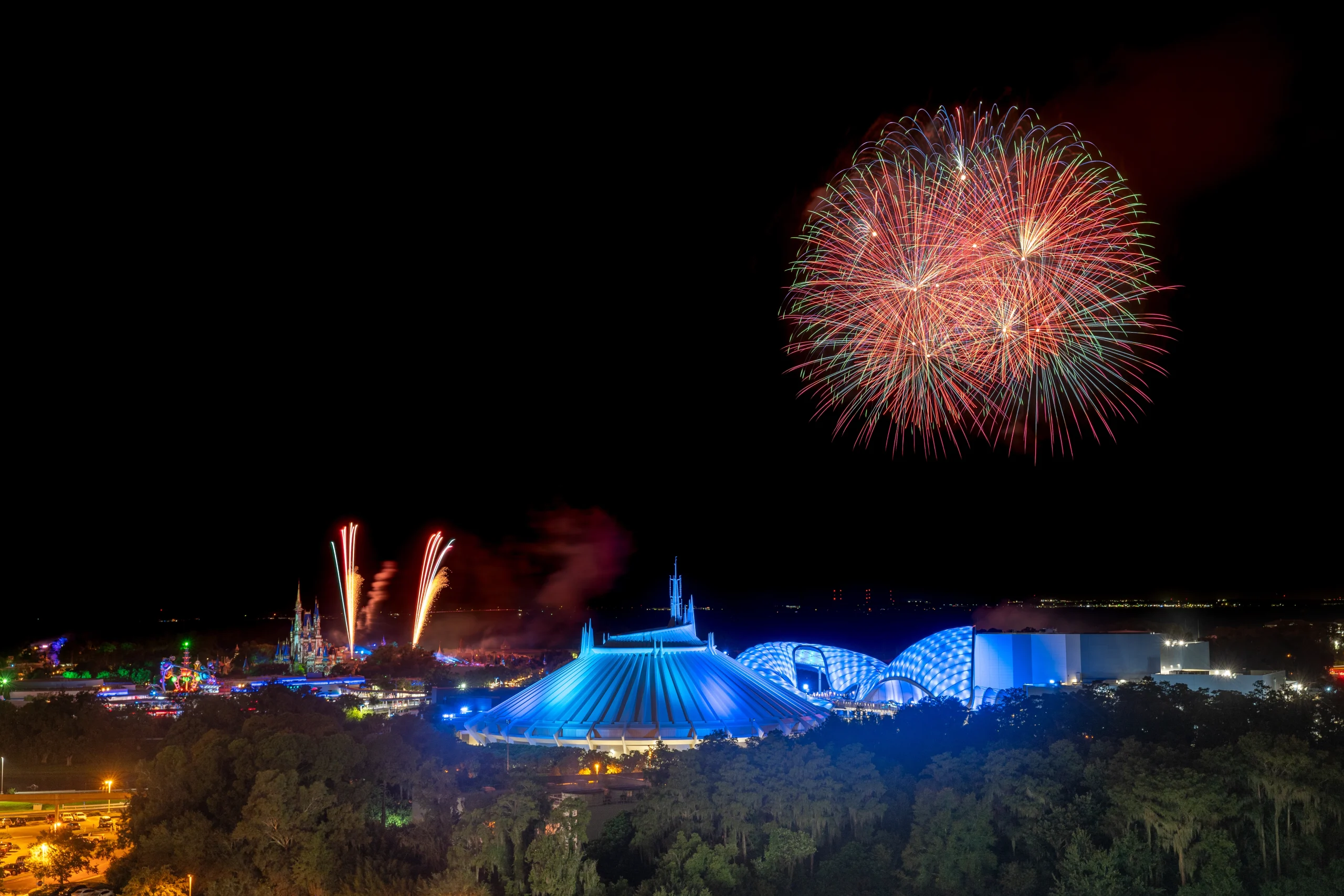 Fireworks view from the Contemporary's Bay Lake Tower, Disney World monorail resorts
