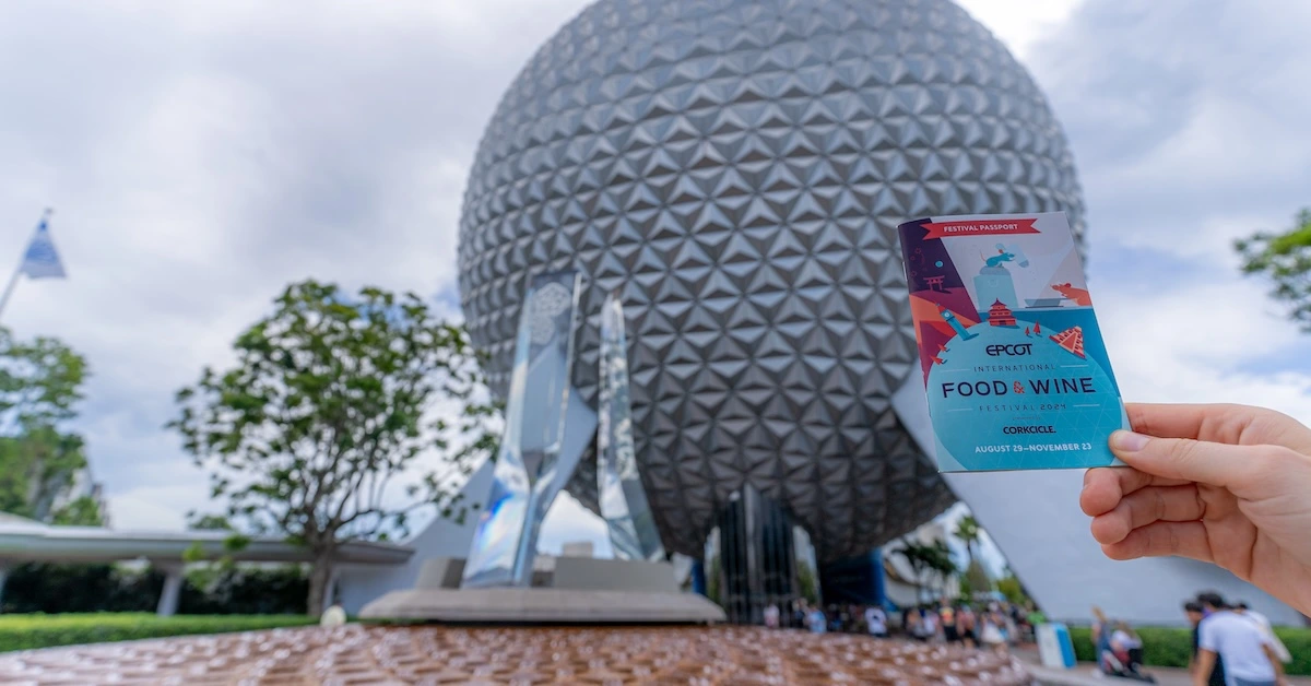 EPCOT Food & Wine Festival with kids, Spaceship Earth in background