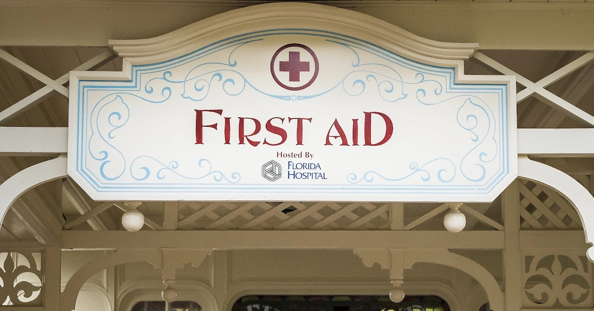 First Aid center sign at Magic Kingdom Park
