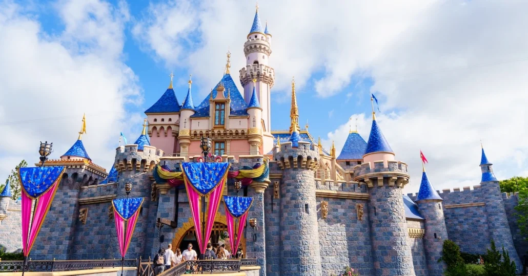 Sleeping Beauty Castle with 70th anniversary decorations, Disneyland Park