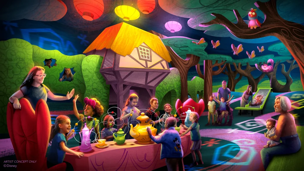 magic of disney animation, concept art of alice in wonderland playground